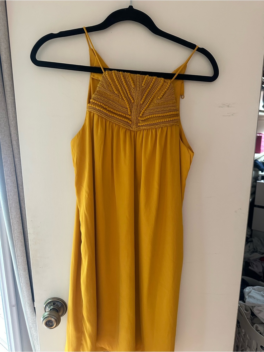 H&M Mustard Yellow Embroidered Halter Mini Dress